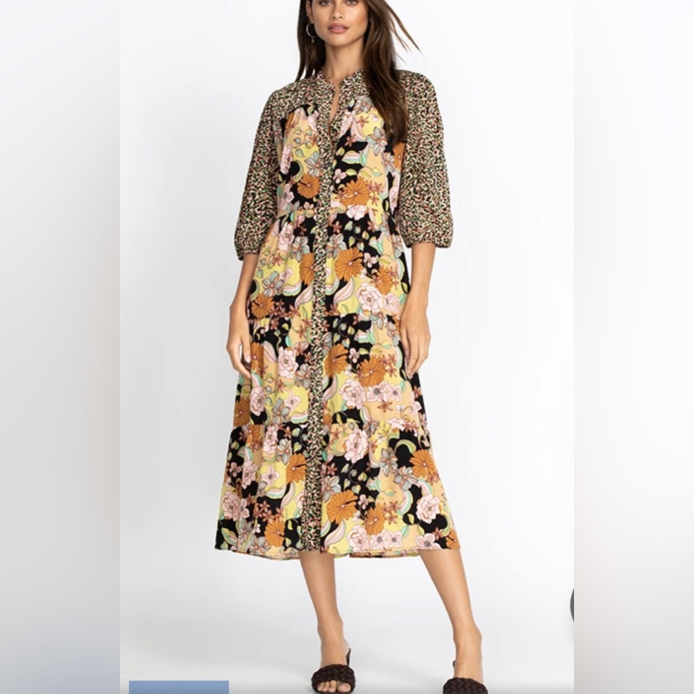Johnny Was TATE TIERED MIDI DRESS size L - Picture 3 of 13